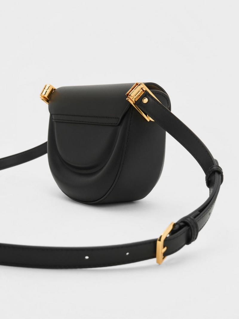 Charles And Keith Koa Half-Moon Saddle Bags Black | PHILIPPINES V195