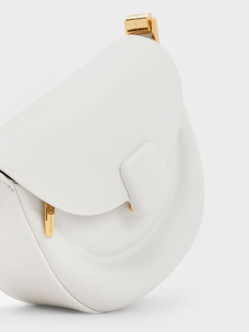 Charles And Keith Koa Half-Moon Saddle Bags White | PHILIPPINES P740