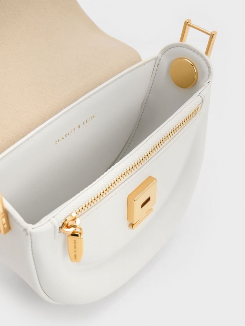 Charles And Keith Koa Half-Moon Saddle Bags White | PHILIPPINES P740