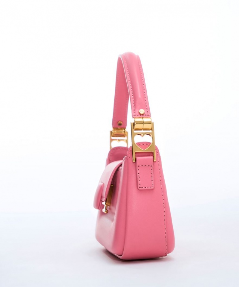 Charles And Keith Koa Leather Push-Lock Top Handbag Pink | PHILIPPINES K035