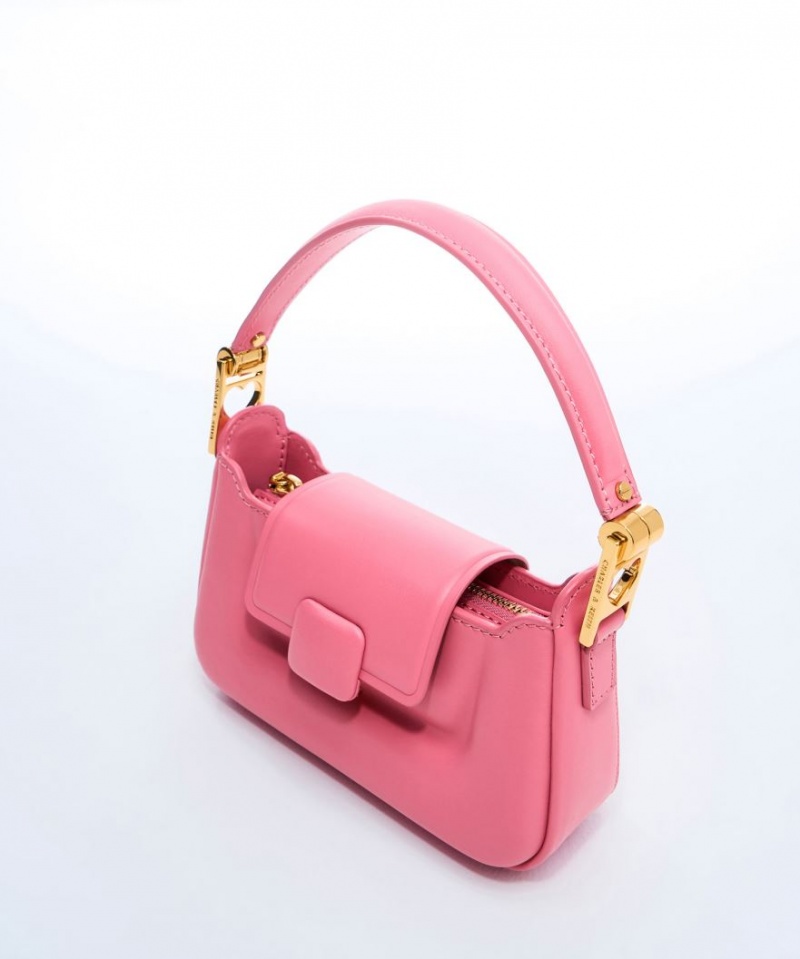 Charles And Keith Koa Leather Push-Lock Top Handbag Pink | PHILIPPINES K035