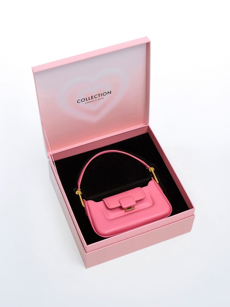 Charles And Keith Koa Leather Push-Lock Top Handbag Pink | PHILIPPINES K035