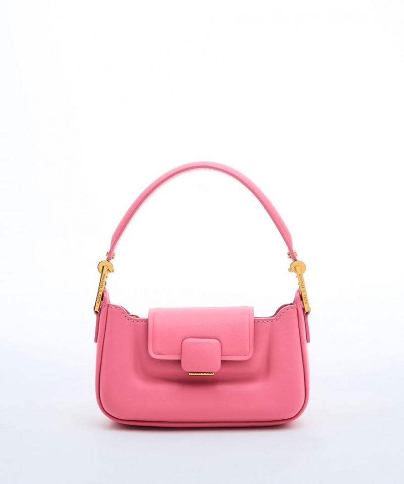 Charles And Keith Koa Leather Push-Lock Top Handbag Pink | PHILIPPINES K035