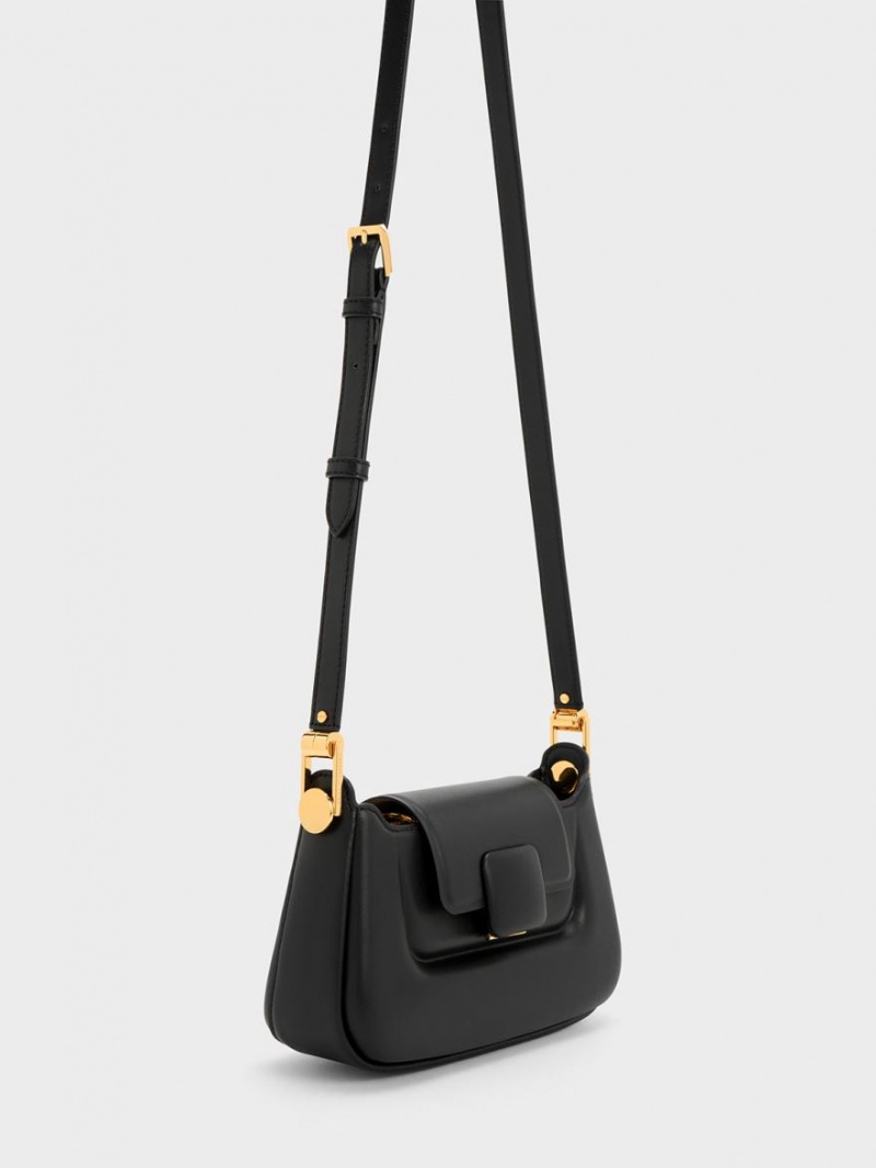 Charles And Keith Koa Push-Lock Top Handbag Black | PHILIPPINES K130