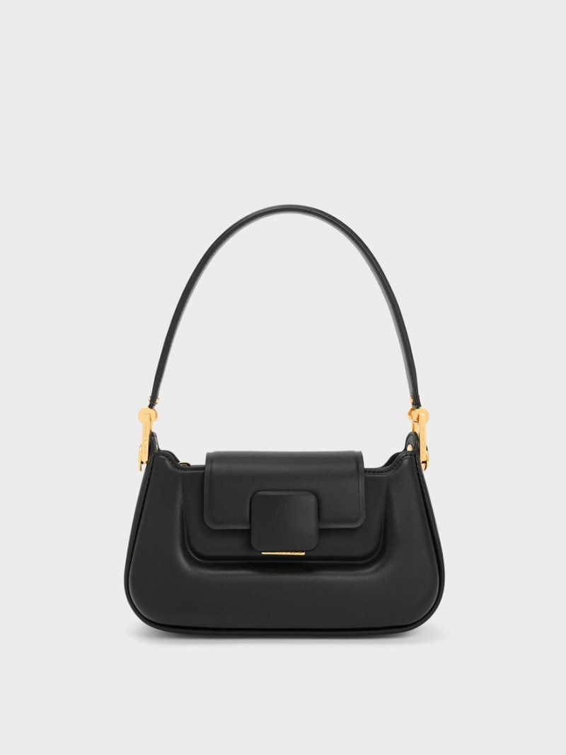 Charles And Keith Koa Push-Lock Top Handbag Black | PHILIPPINES K130