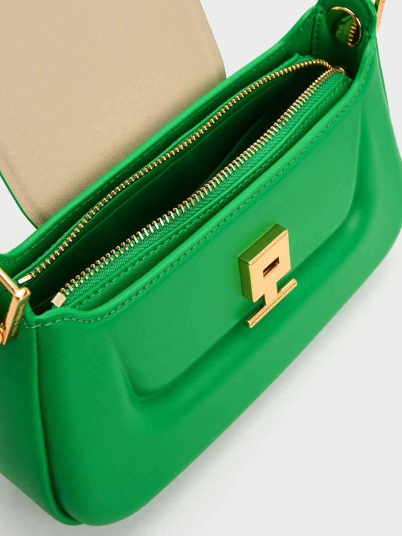 Charles And Keith Koa Push-Lock Top Handbag Green | PHILIPPINES V041