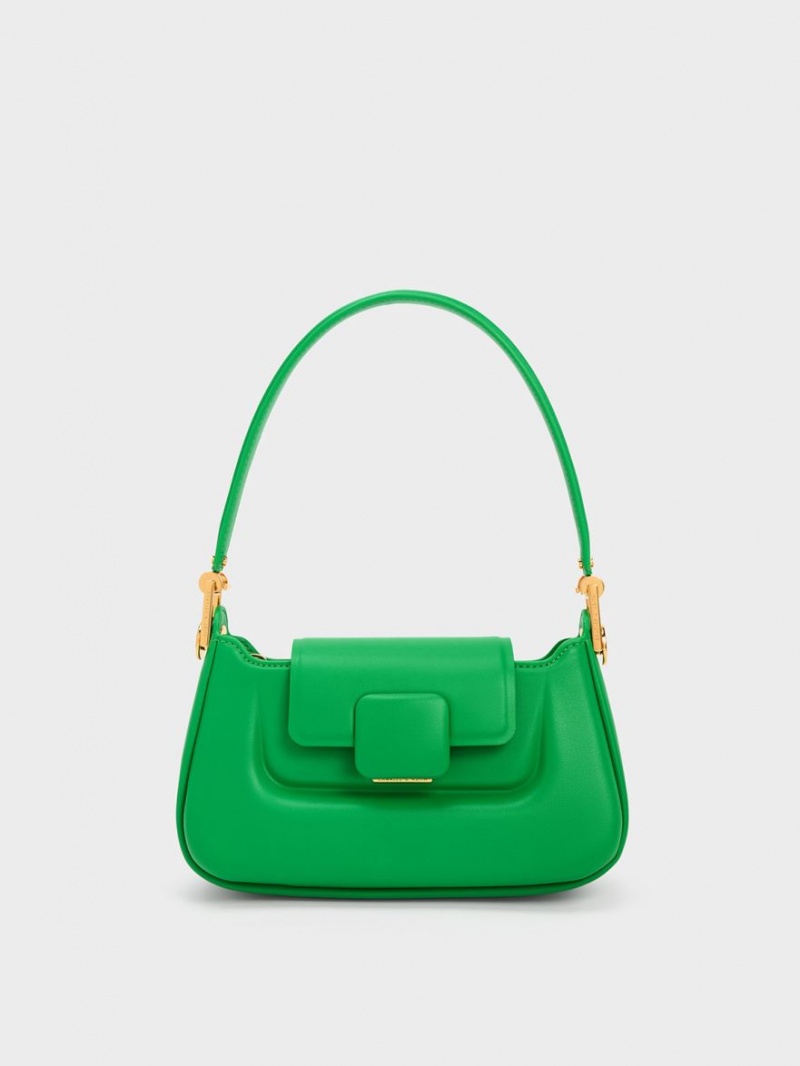 Charles And Keith Koa Push-Lock Top Handbag Green | PHILIPPINES V041