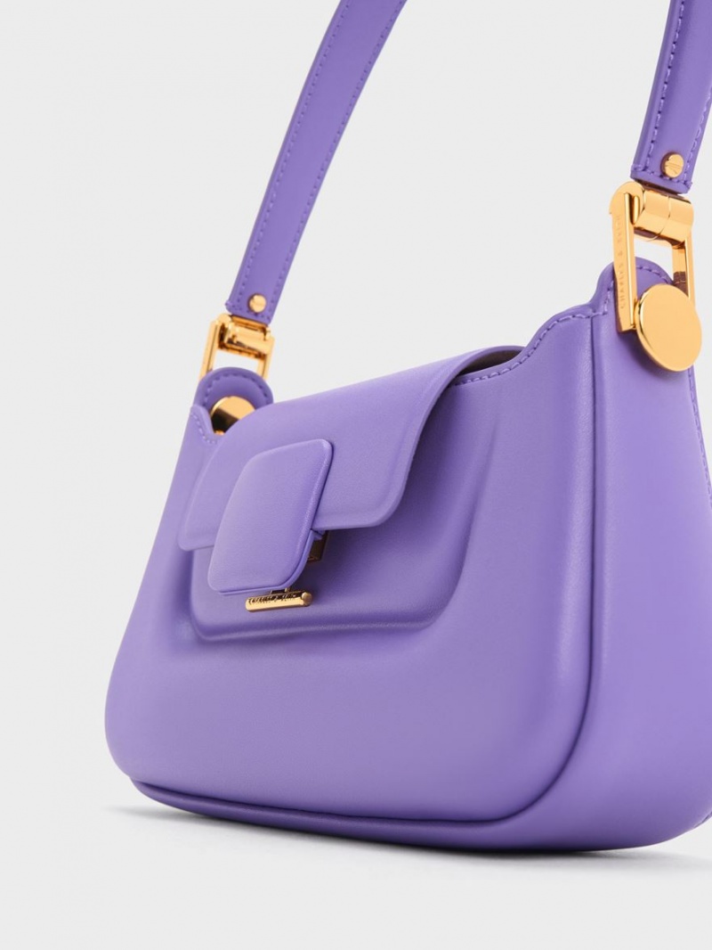 Charles And Keith Koa Push-Lock Top Handbag Purple | PHILIPPINES J013