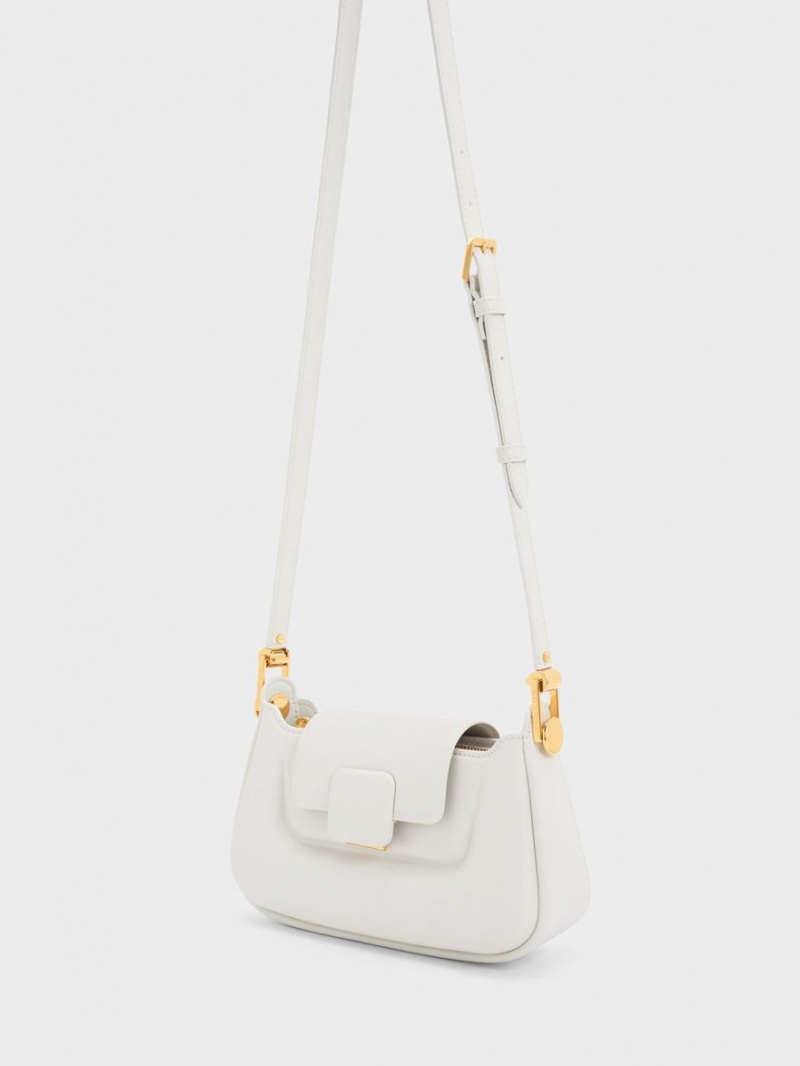 Charles And Keith Koa Push-Lock Top Handbag White | PHILIPPINES E038