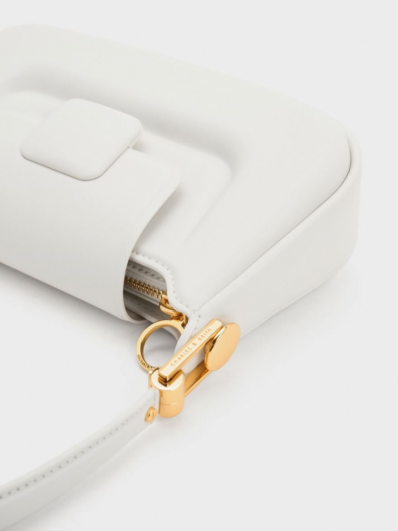 Charles And Keith Koa Push-Lock Top Handbag White | PHILIPPINES E038