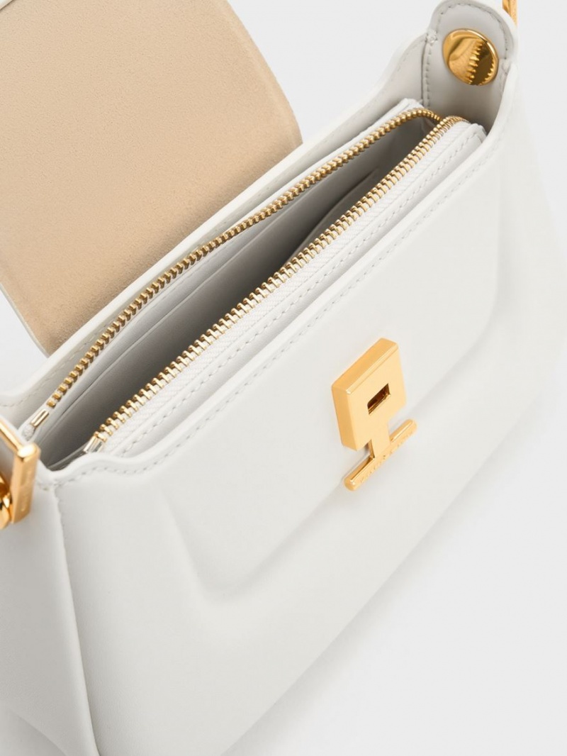 Charles And Keith Koa Push-Lock Top Handbag White | PHILIPPINES E038