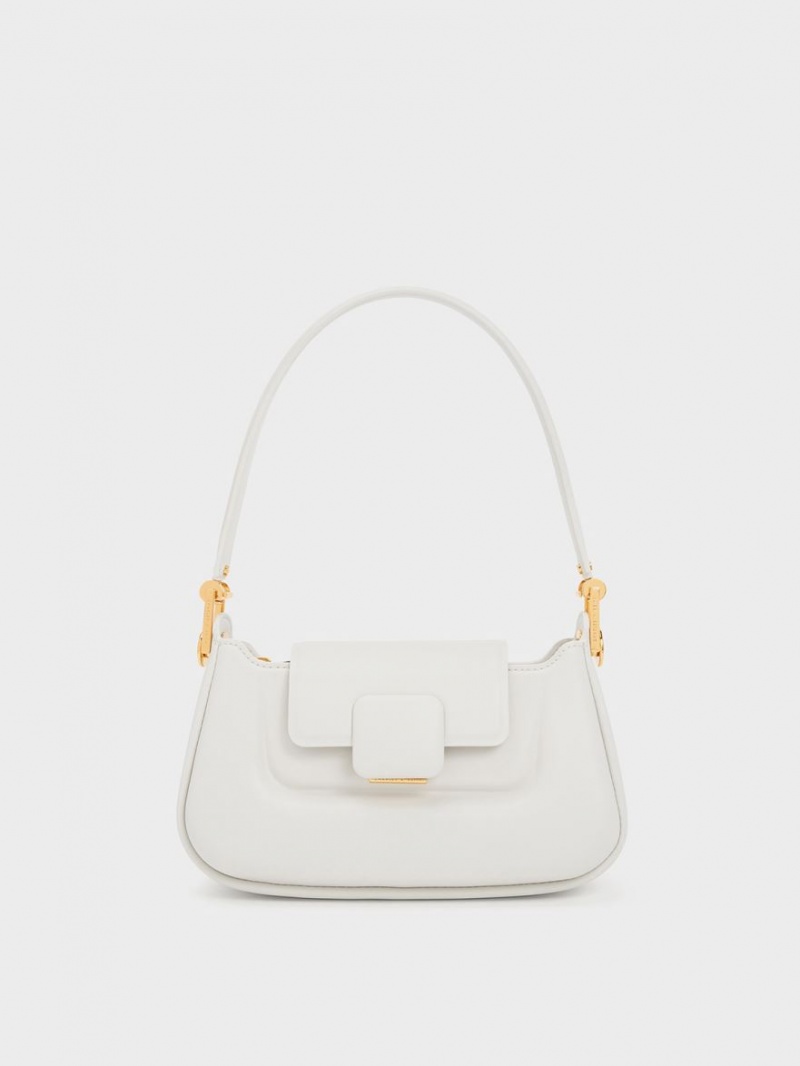 Charles And Keith Koa Push-Lock Top Handbag White | PHILIPPINES E038