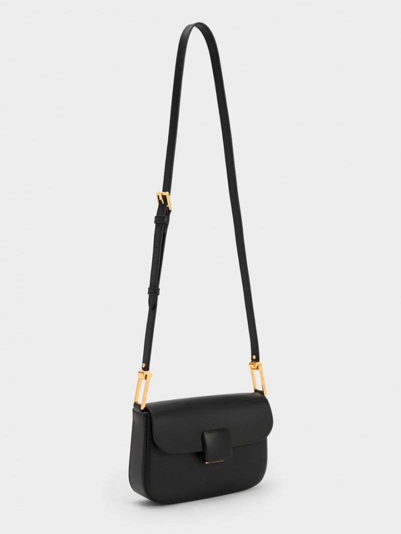 Charles And Keith Koa Square Push-Lock Shoulder Bags Black | PHILIPPINES E257