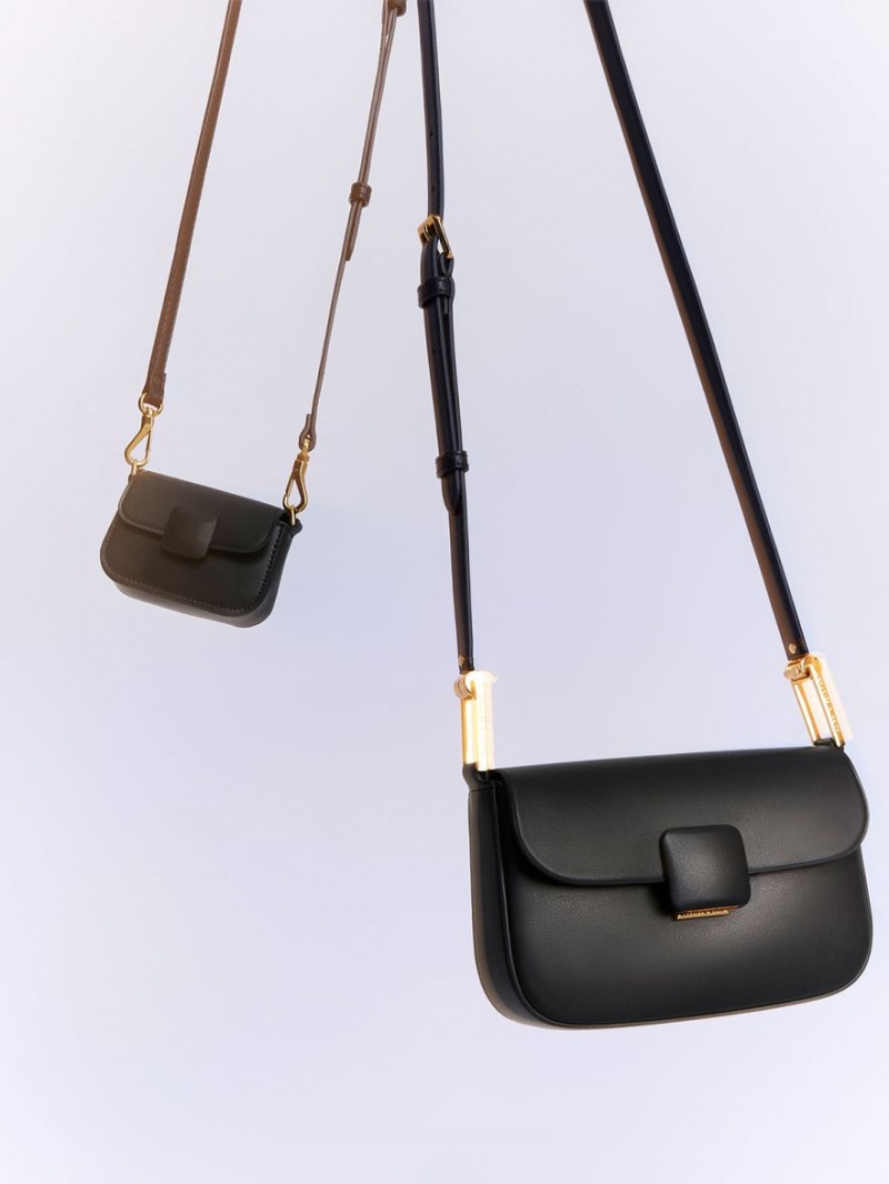 Charles And Keith Koa Square Push-Lock Shoulder Bags Black | PHILIPPINES E257