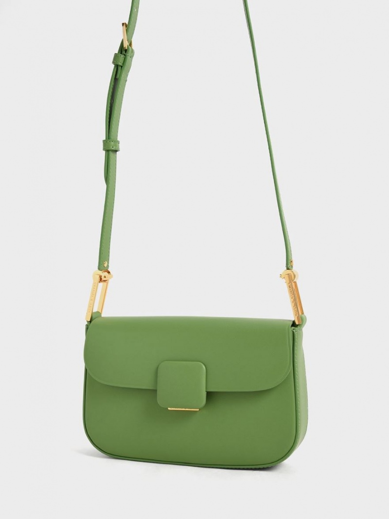 Charles And Keith Koa Square Push-Lock Shoulder Bags Green | PHILIPPINES H567