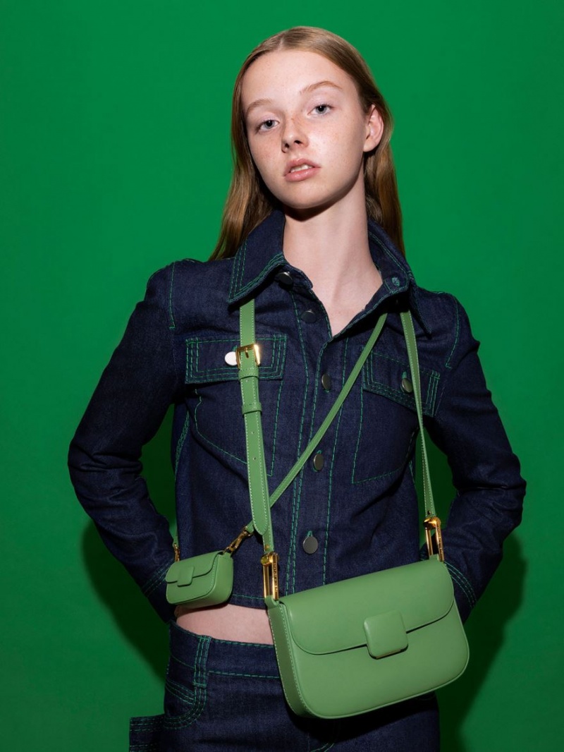 Charles And Keith Koa Square Push-Lock Shoulder Bags Green | PHILIPPINES H567