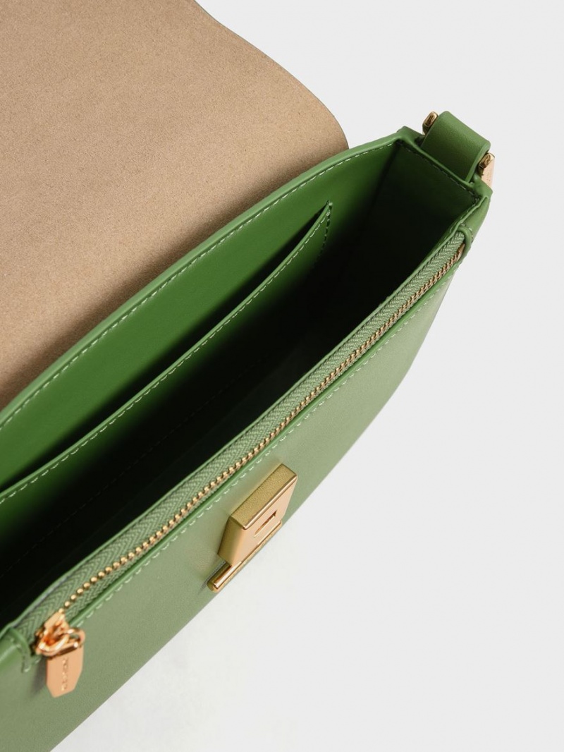 Charles And Keith Koa Square Push-Lock Shoulder Bags Green | PHILIPPINES H567