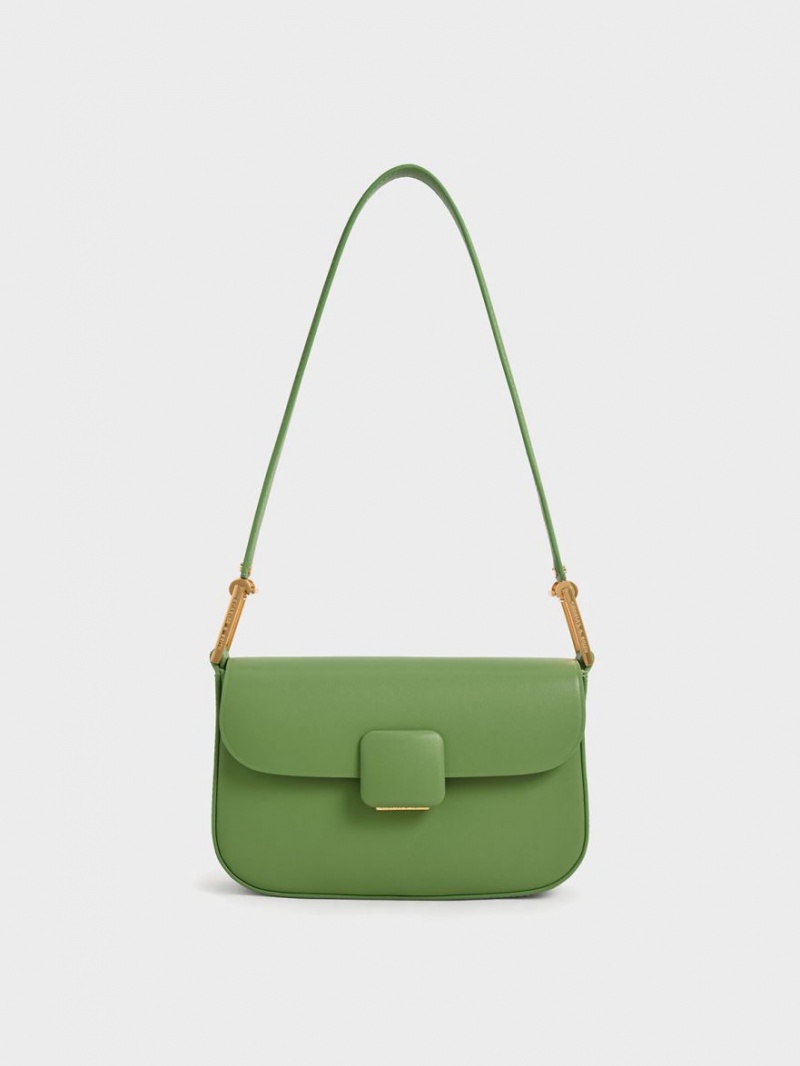 Charles And Keith Koa Square Push-Lock Shoulder Bags Green | PHILIPPINES H567