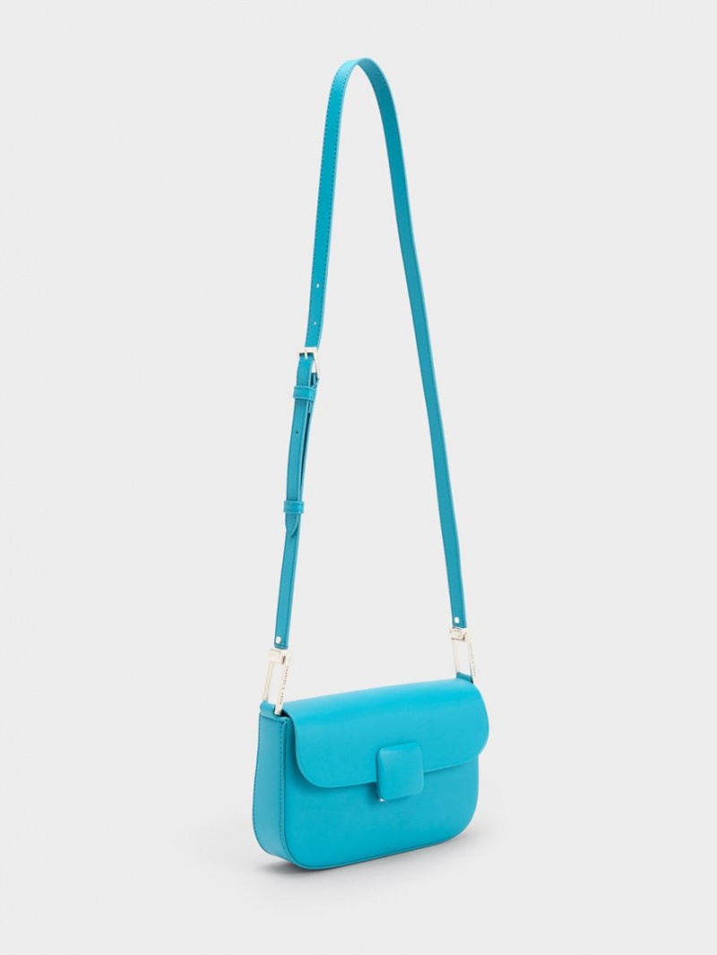 Charles And Keith Koa Square Push-Lock Shoulder Bags Blue | PHILIPPINES S590