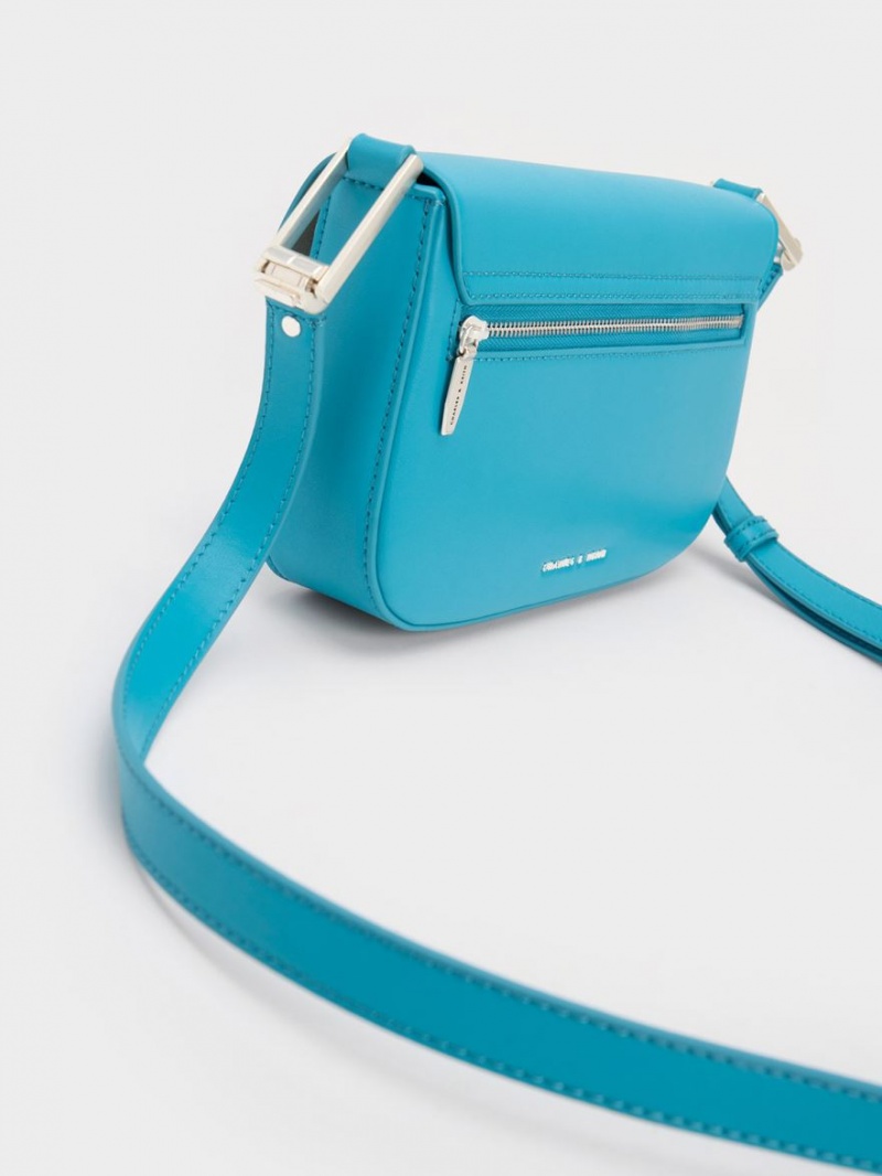 Charles And Keith Koa Square Push-Lock Shoulder Bags Blue | PHILIPPINES S590