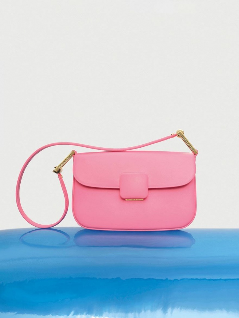 Charles And Keith Koa Square Push-Lock Shoulder Bags Pink | PHILIPPINES V783