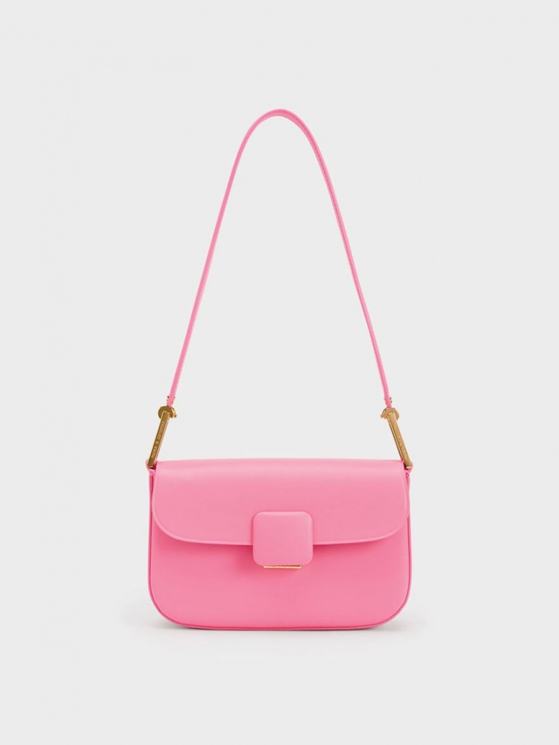 Charles And Keith Koa Square Push-Lock Shoulder Bags Pink | PHILIPPINES V783