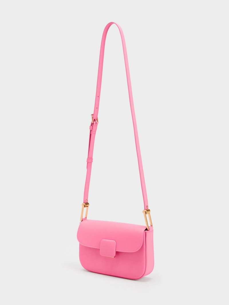 Charles And Keith Koa Square Push-Lock Shoulder Bags Pink | PHILIPPINES V783