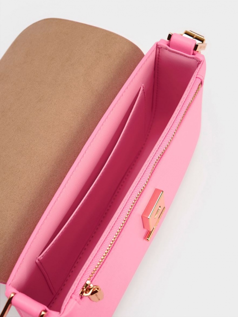 Charles And Keith Koa Square Push-Lock Shoulder Bags Pink | PHILIPPINES V783