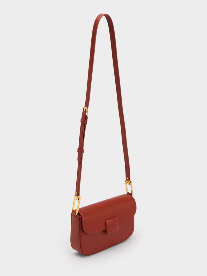 Charles And Keith Koa Square Push-Lock Shoulder Bags Dark Red | PHILIPPINES Y702