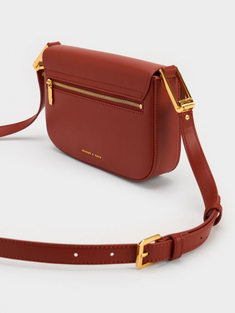 Charles And Keith Koa Square Push-Lock Shoulder Bags Dark Red | PHILIPPINES Y702