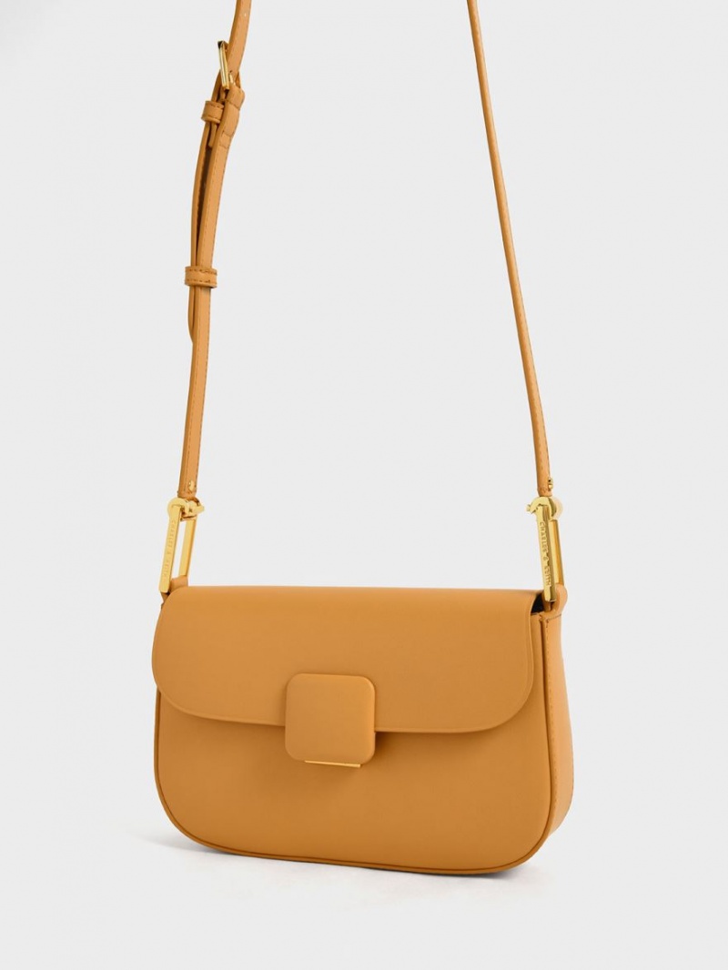 Charles And Keith Koa Square Push-Lock Shoulder Bags Orange | PHILIPPINES S479