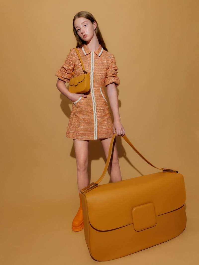 Charles And Keith Koa Square Push-Lock Shoulder Bags Orange | PHILIPPINES S479