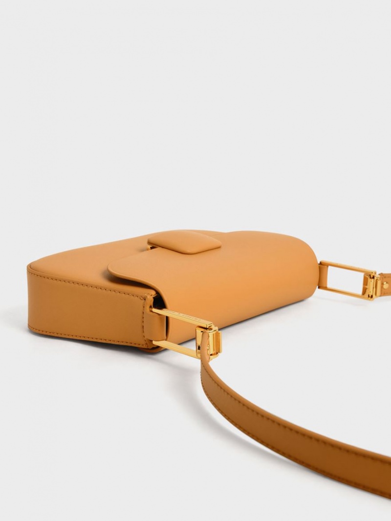 Charles And Keith Koa Square Push-Lock Shoulder Bags Orange | PHILIPPINES S479