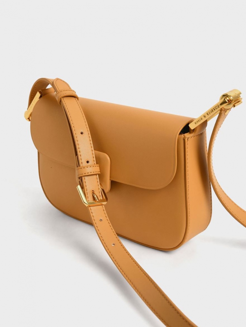 Charles And Keith Koa Square Push-Lock Shoulder Bags Orange | PHILIPPINES S479