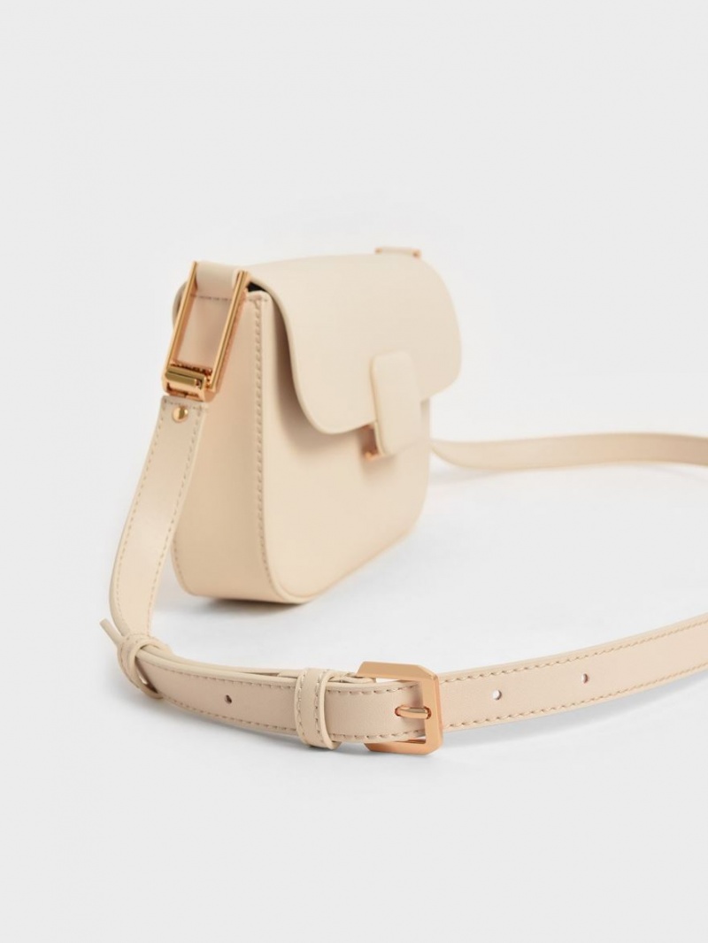 Charles And Keith Koa Square Push-Lock Shoulder Bags Beige | PHILIPPINES Z176