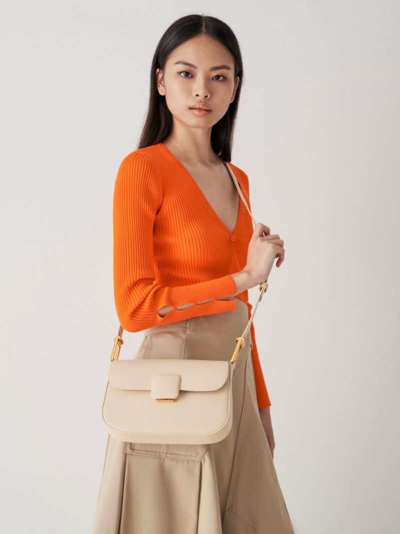 Charles And Keith Koa Square Push-Lock Shoulder Bags Beige | PHILIPPINES Z176