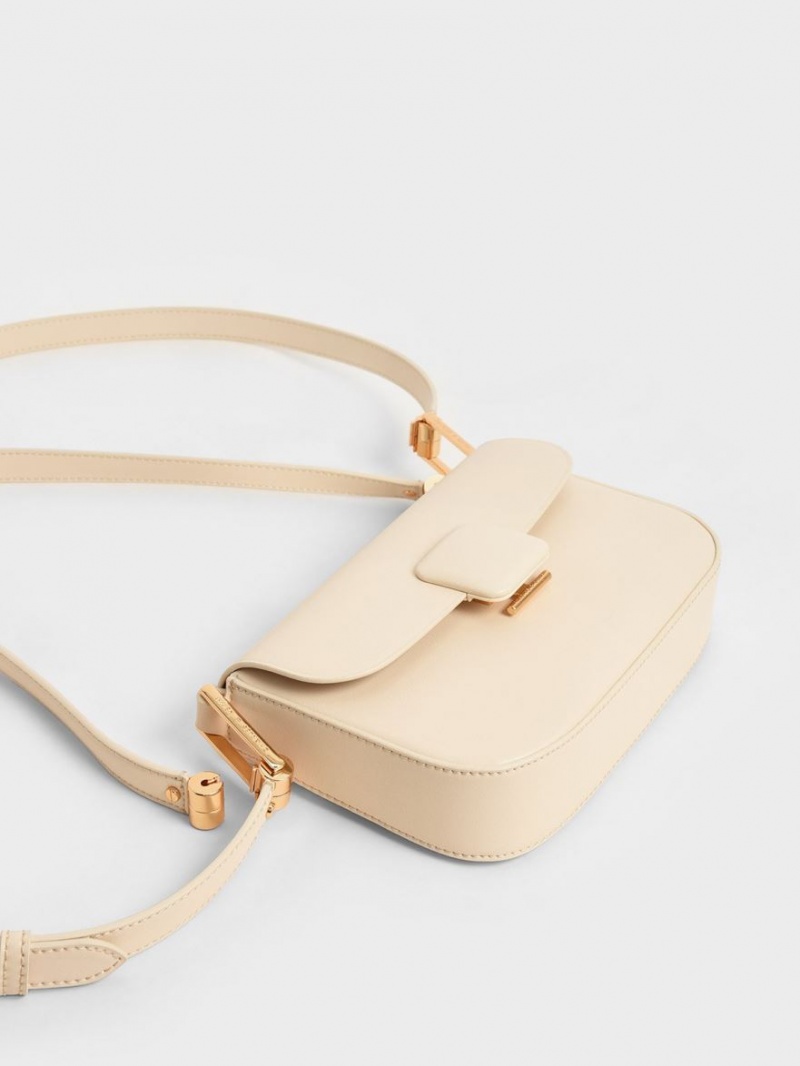 Charles And Keith Koa Square Push-Lock Shoulder Bags Beige | PHILIPPINES Z176