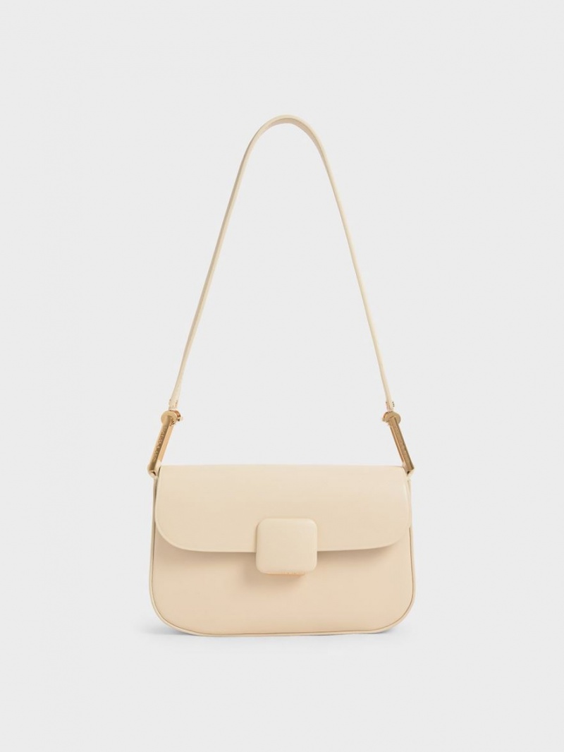 Charles And Keith Koa Square Push-Lock Shoulder Bags Beige | PHILIPPINES Z176