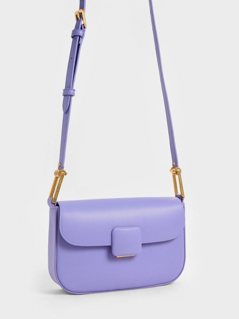 Charles And Keith Koa Square Push-Lock Shoulder Bags Purple | PHILIPPINES Z728