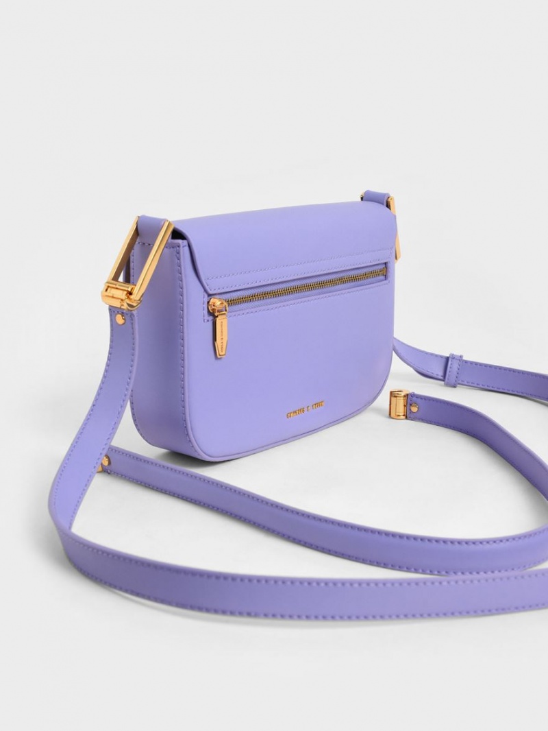 Charles And Keith Koa Square Push-Lock Shoulder Bags Purple | PHILIPPINES Z728