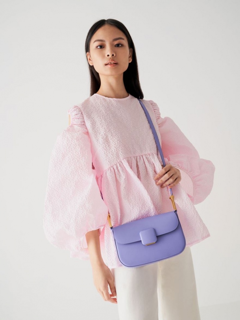 Charles And Keith Koa Square Push-Lock Shoulder Bags Purple | PHILIPPINES Z728