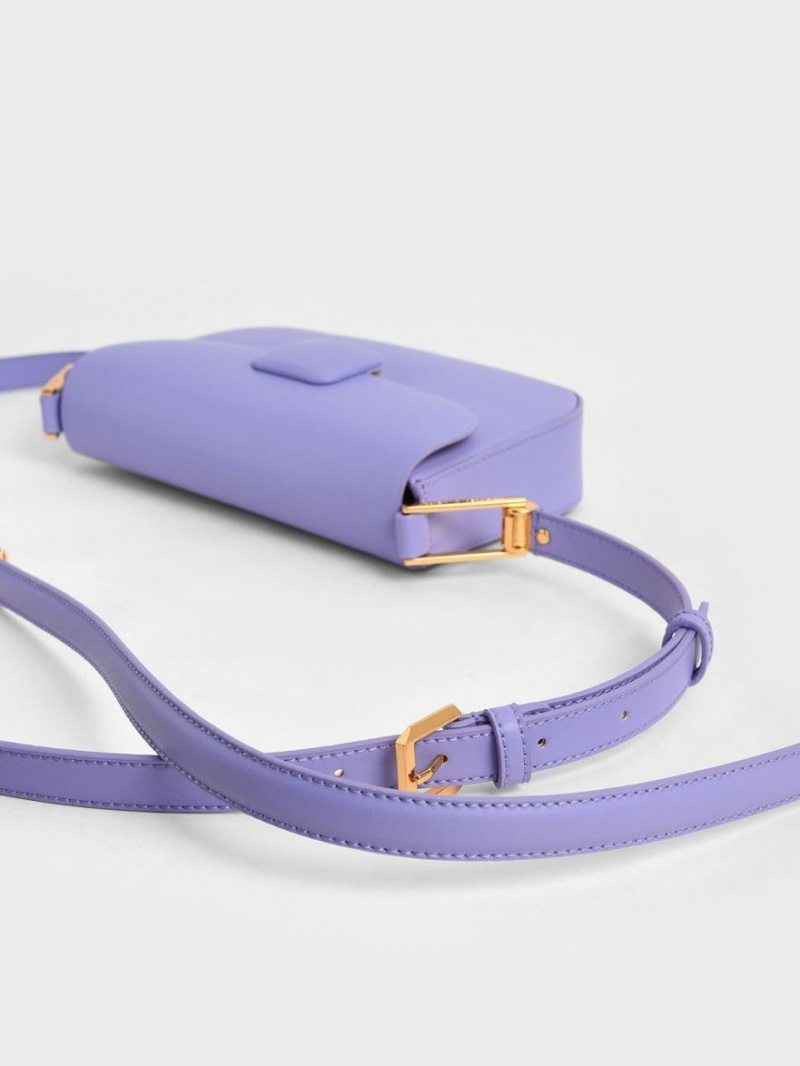 Charles And Keith Koa Square Push-Lock Shoulder Bags Purple | PHILIPPINES Z728