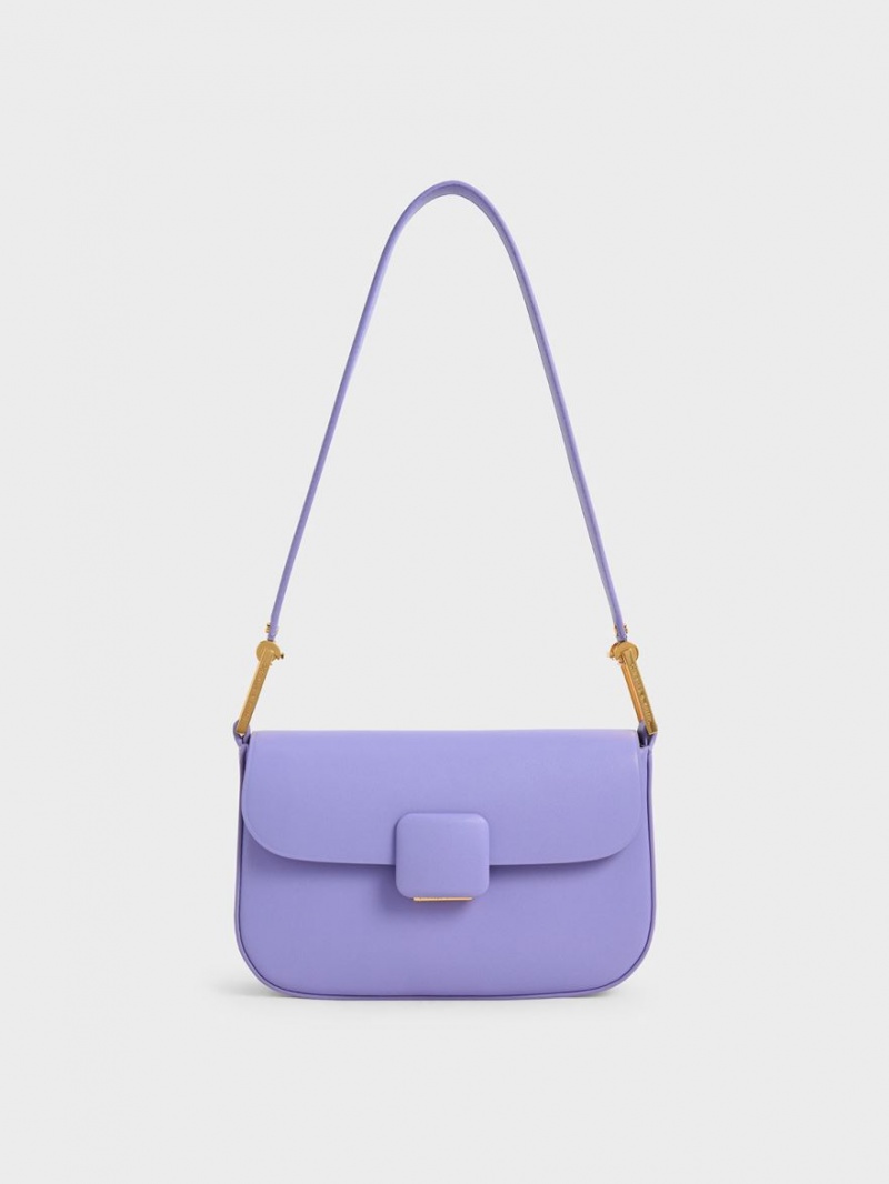 Charles And Keith Koa Square Push-Lock Shoulder Bags Purple | PHILIPPINES Z728