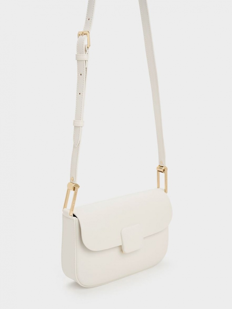 Charles And Keith Koa Square Push-Lock Shoulder Bags Cream | PHILIPPINES Q034