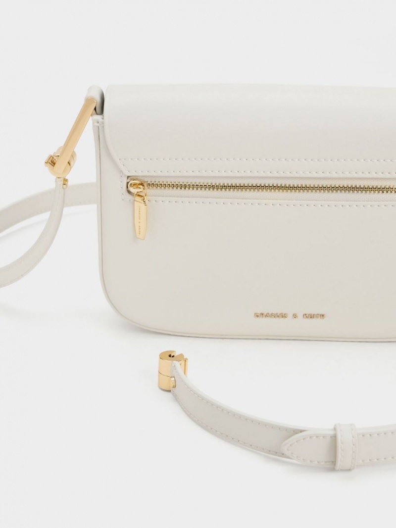 Charles And Keith Koa Square Push-Lock Shoulder Bags Cream | PHILIPPINES Q034