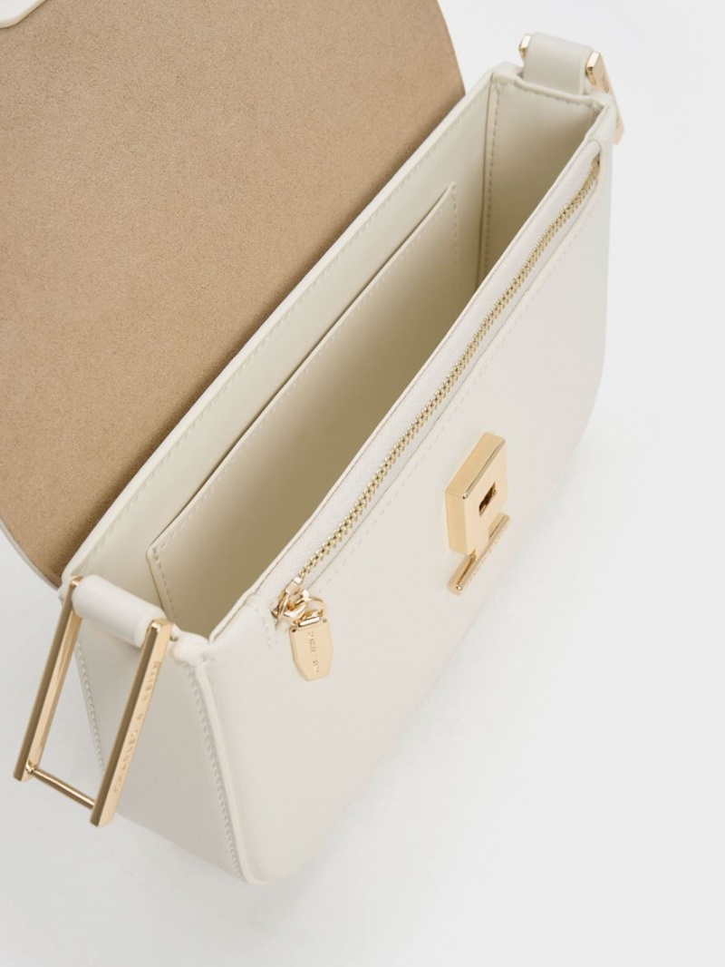 Charles And Keith Koa Square Push-Lock Shoulder Bags Cream | PHILIPPINES Q034