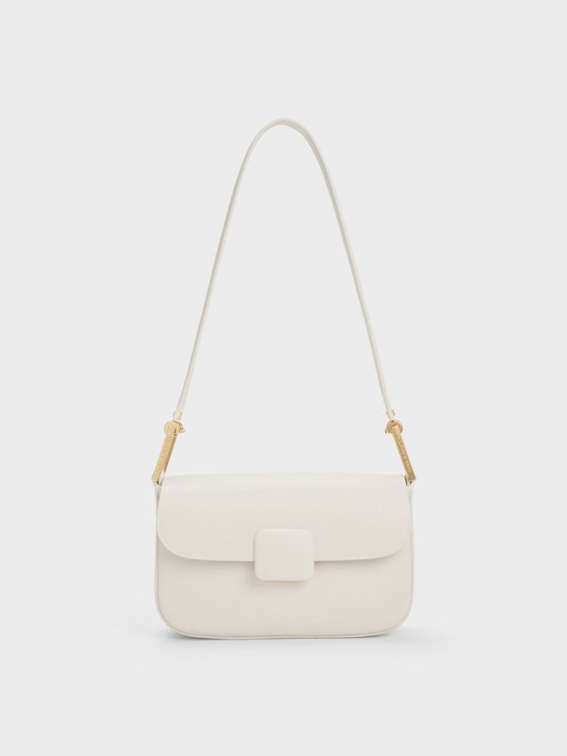 Charles And Keith Koa Square Push-Lock Shoulder Bags Cream | PHILIPPINES Q034