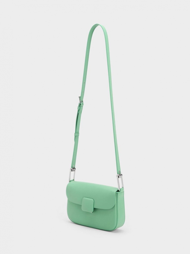 Charles And Keith Koa Square Push-Lock Shoulder Bags Green | PHILIPPINES N410