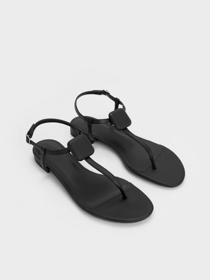 Charles And Keith Koa Thong Flat Sandals Black | PHILIPPINES A829