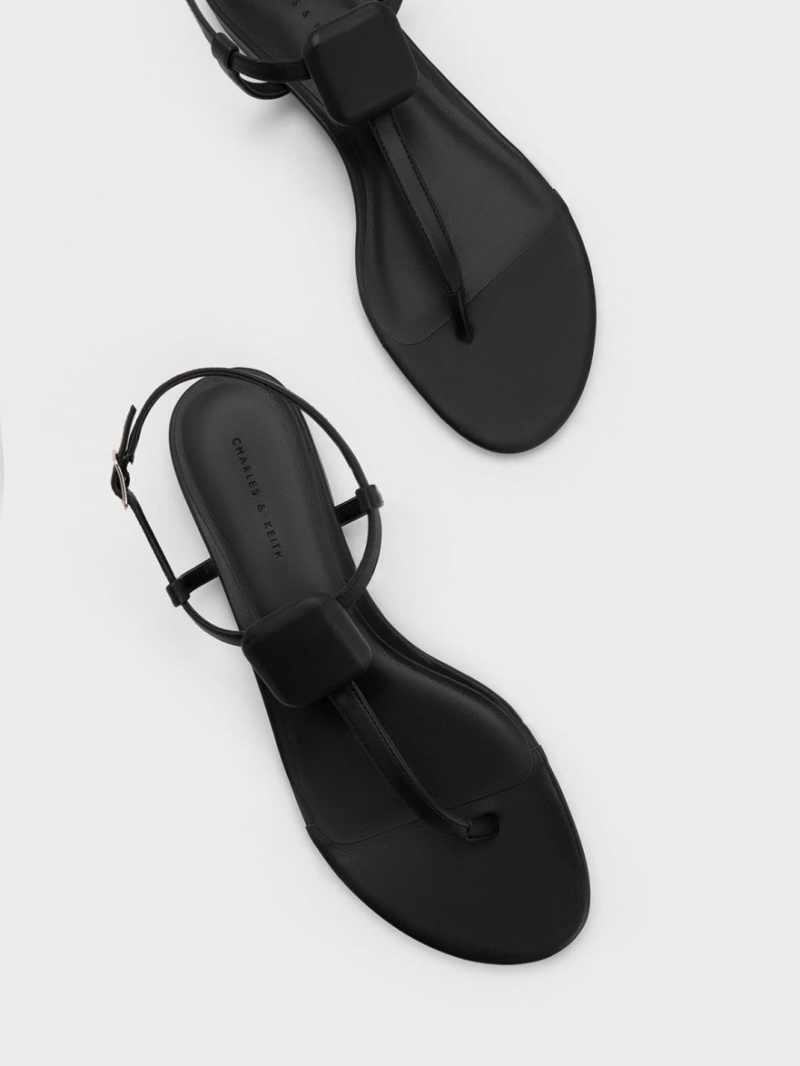 Charles And Keith Koa Thong Flat Sandals Black | PHILIPPINES A829